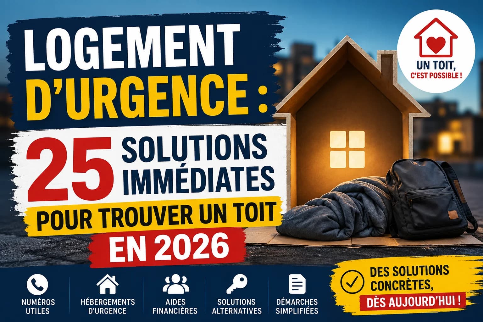 Logement d'urgence : 25 solutions immédiates pour trouver un toit en 2026